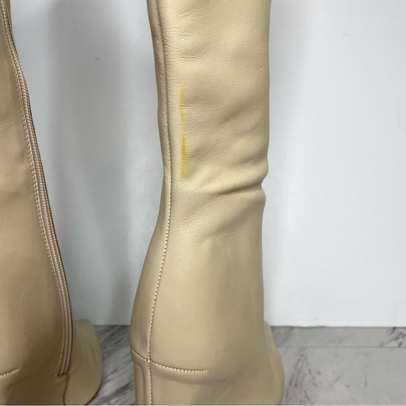 Schutz Asya Up Eggshell Leather Pointy Toe Wedge Tall Boot 8 1/2 B - Picture 4 of 16